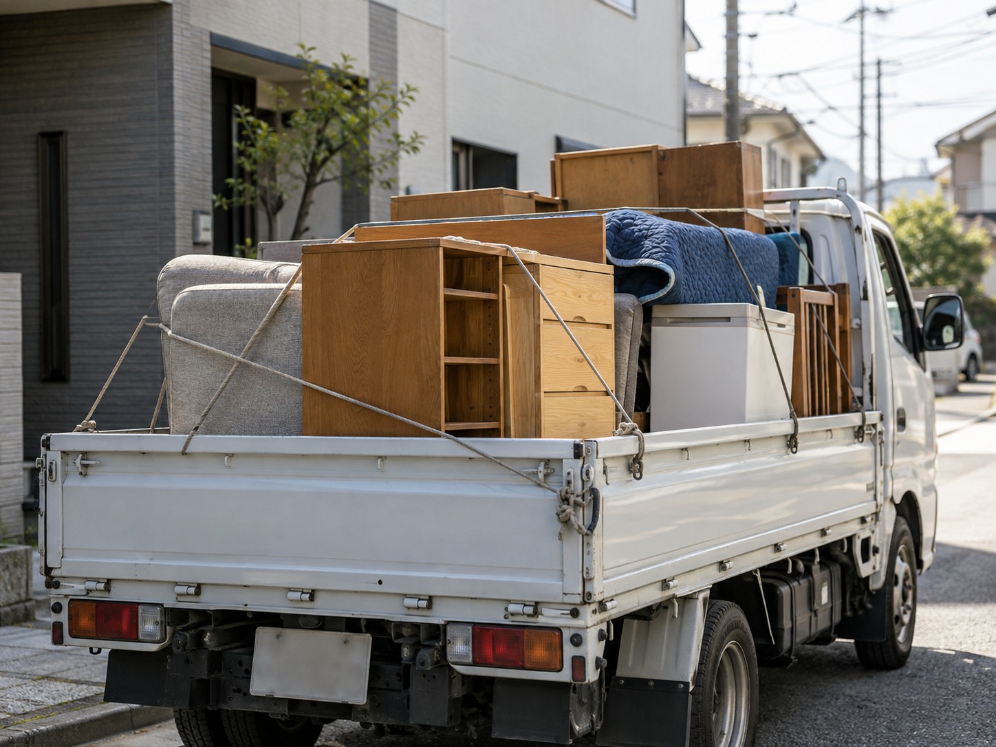 トラック荷台に固定した回収家具